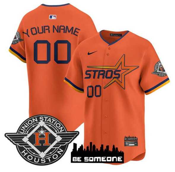 Mens Houston Astros Active Player Custom Orange 2025 City Connect Limited Stitched Baseball Jersey